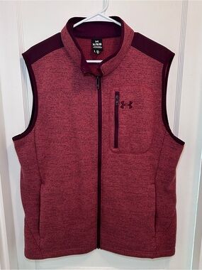 Under Armour Two Tone Heathered Maroon Full Zip Fleece Specialist Vest Mens XL